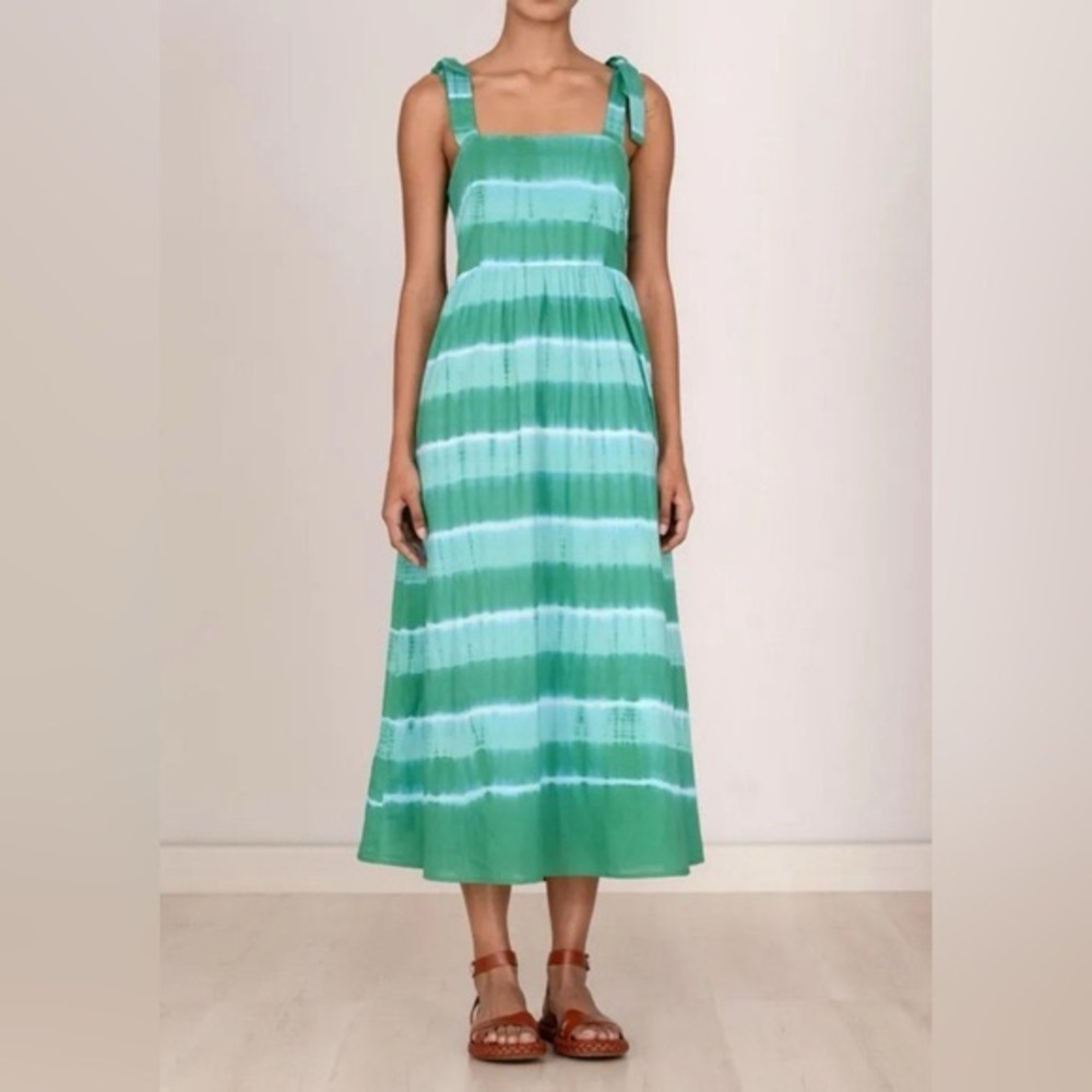 NWT Banjanan Ginerva Cotton Voile Hand Tie Dye Emerald Maxi Dress, Size M